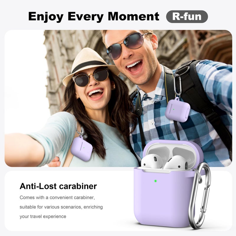 R-fun Compatible with AirPods Case Cover, Soft Silicone Protective Cover with Keychain for Women Men Compatible with Apple AirPods 2nd 1st Generation Charging Case, Front LED Visible,Pink Purple - Image 2